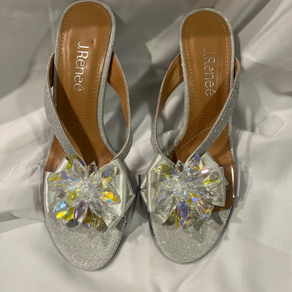 J.Renee Silver Heels with Crystal Accents
